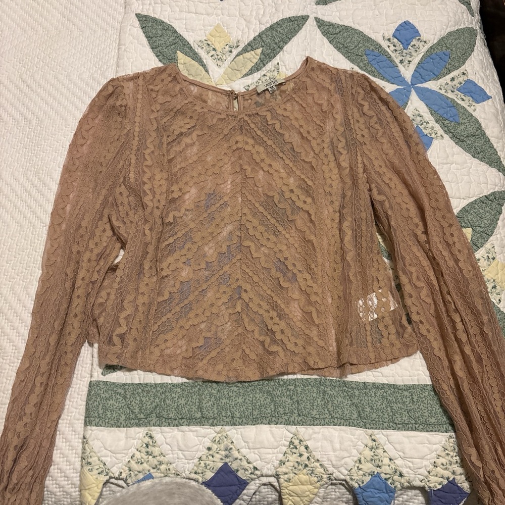 Brown Tan Asymmetrical Crop Blouse
